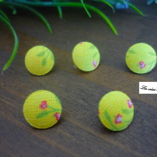 5 boutons recouverts de tissu fantaisie de 10 mm