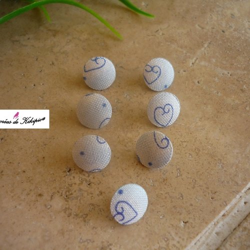 7 boutons recouverts de tissu fantaisie de 10 mm