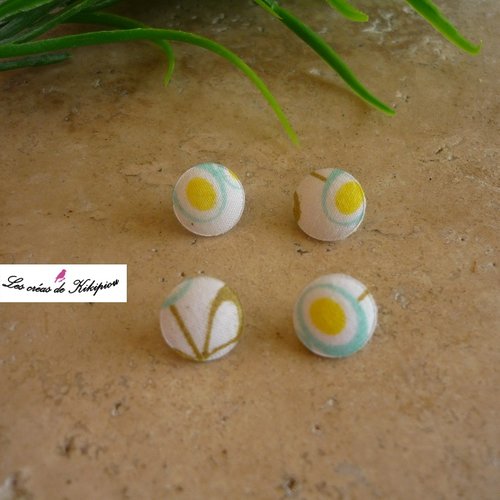 4 boutons recouverts de tissu fantaisie de 10 mm
