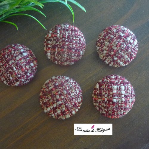 5 boutons recouverts de tissu tweed de 36mm