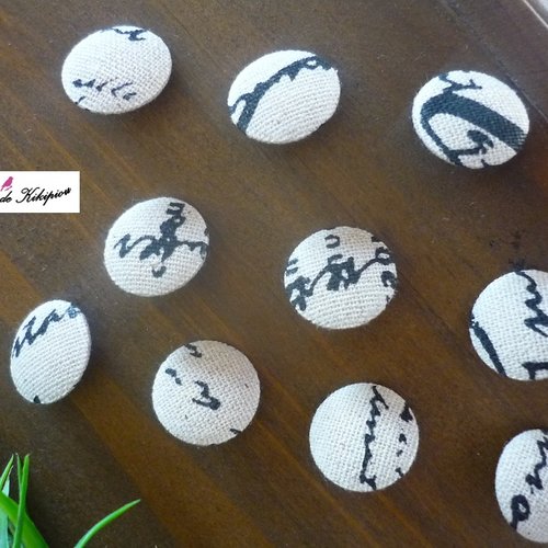 10 boutons recouverts de tissu fantaisie lin de 20mm