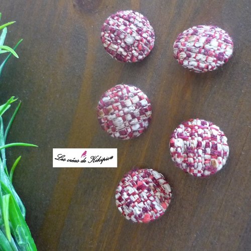 5 boutons recouverts de tissu aspect tweed de 20 mm