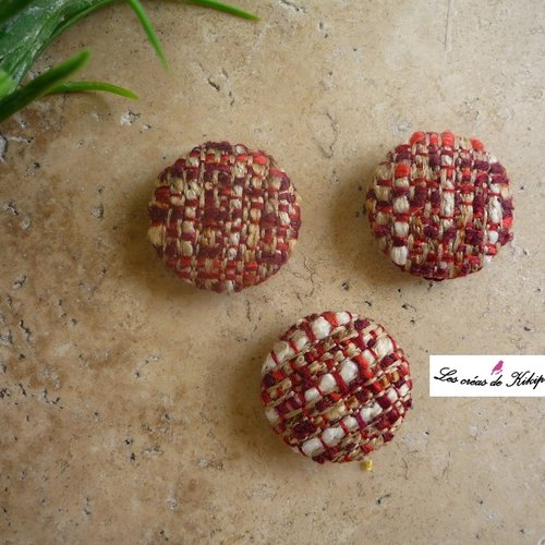 3 boutons recouverts de tissu aspect tweed de 22mm