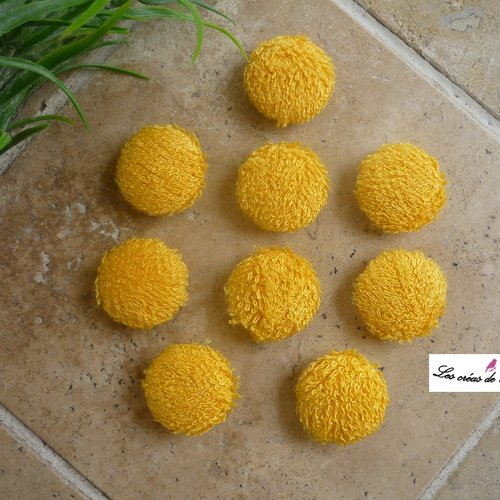 9 boutons recouverts de tissu en éponge jaune de 22 mm