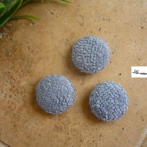 3 boutons recouverts de tissu éponge bleu de 22 mm