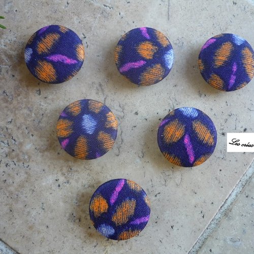 6 boutons recouverts de tissu fantaisie de 24 mm