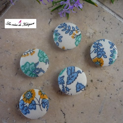 5 boutons recouverts de tissu fantaisie de 24mm