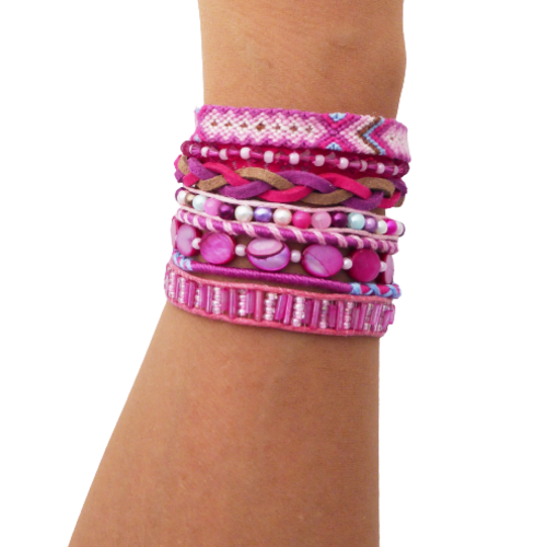 Manchette brésilienne, ethnique, multi rangs, rose, violine, femme; taille m/l