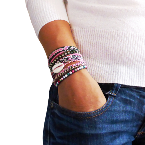 Bracelet manchette, multi rangs, fermoir aimanté, ethnique, femme, taille m