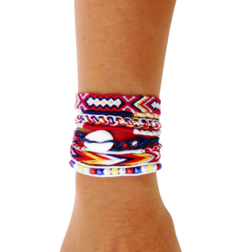 Bracelet manchette brésilienne, multi rangs, rouge, bleu, blanc, femme, taille m/l