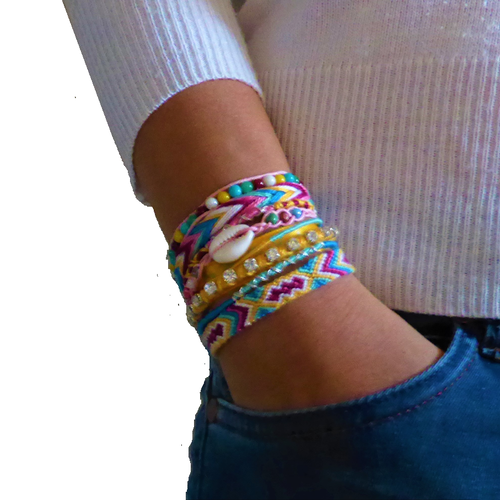 Bracelet manchette brésilienne, multi rangs, multicolore, femme fille, taille s