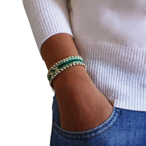 Bracelet de l'amitié, customisé, perles argentées, femme, fille, taille l