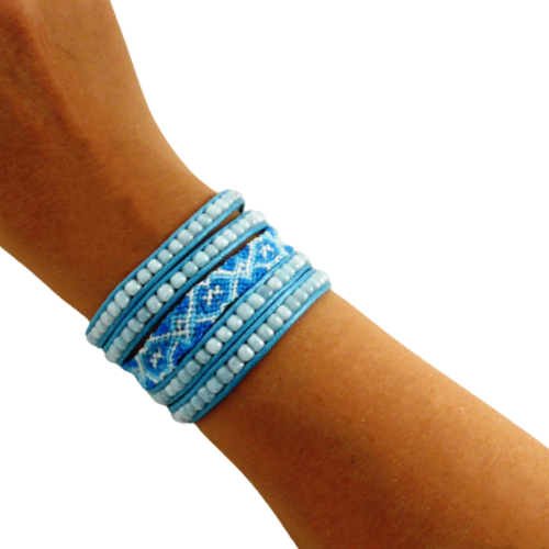Manchette brésilien perle rocaille bleu, bracelet perles, femme, taille m / l
