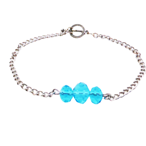 Bracelet tendance, intemporel, chaîne, perles verre bleu,  femme, taille l
