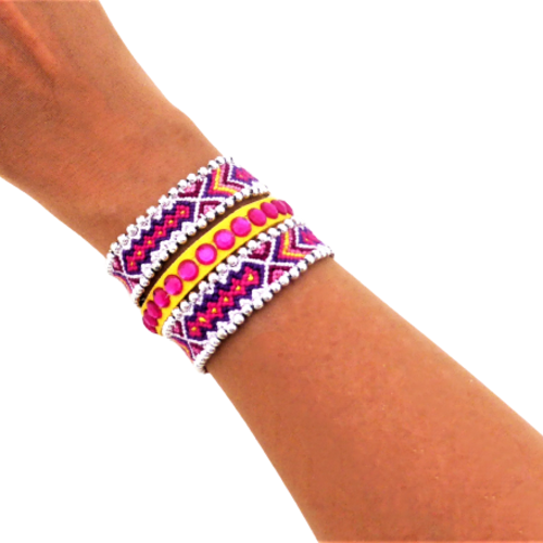 Bracelet ethnique, manchette brésilienne, strass, perle, femme, taille m