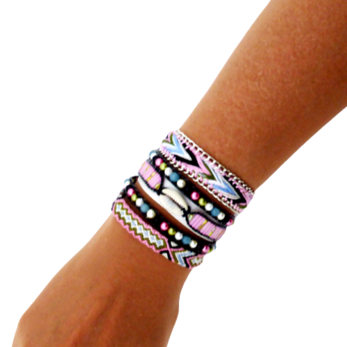 Bracelet ethnique, manchette brésilienne, multi rangs, perles, femme, taille m