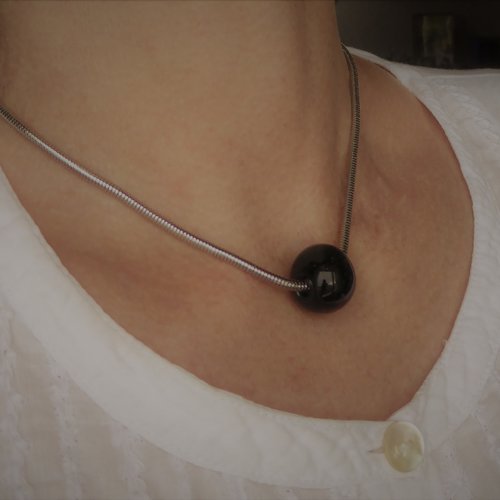 Collier ras de cou, perle noire, femme,