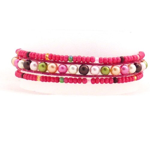 Bracelet wrap, bracelets élastique rose, femme, taille s