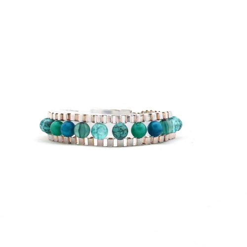Bracelet chaîne vénitienne, perles, bleu, vert, femme, taille l / xl