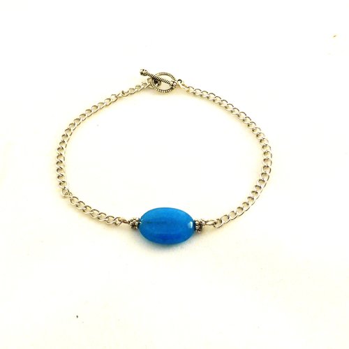 Bracelet intemporel, chaîne  perle bleue,  femme, taille xl
