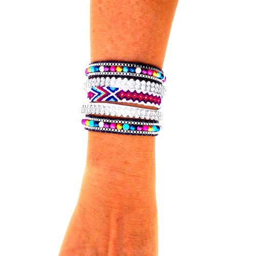 Bracelet ethnique, manchette brésilienne, strass , perles, femme, taille l