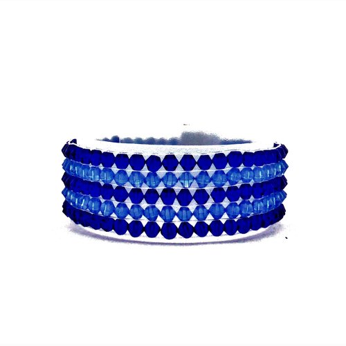 Bracelet tissé perles bleues, fermoir magnétique, femme, taille l