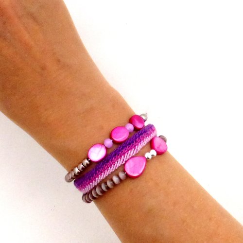 Lot de bracelets perles , brésilien, nacre, fille, femme, taille m