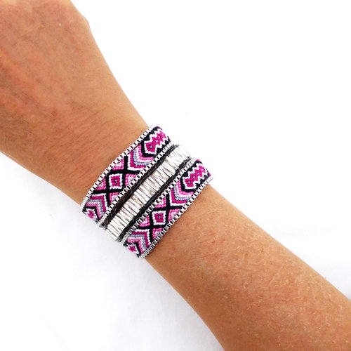 Manchette brésilienne, bracelet ethnique, perles, femme, taille m / l