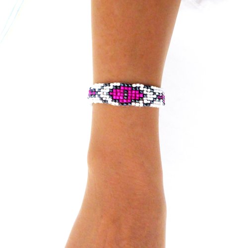 Bracelet tissé perle de rocaille, blanc, violet, femme, taille l