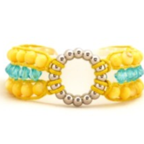 Bracelet perle, connecteur, jaune, turquoise, femme, taille l