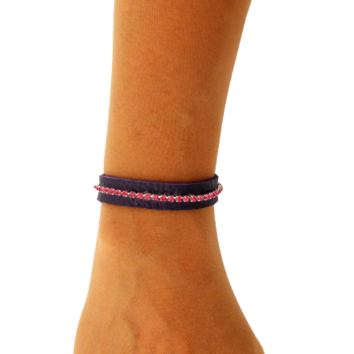 Manchette cuir violet, strass, rose, femme, fille, taille m