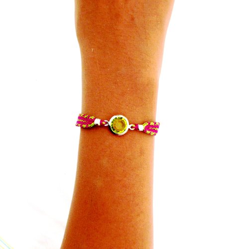 Bracelet brésilien customisé, perle, fuchsia, anis, femme, fille, taille l