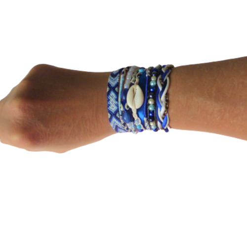 Manchette brésilienne bleue, ethnique, bleu, perles, femme, fille, taille xs