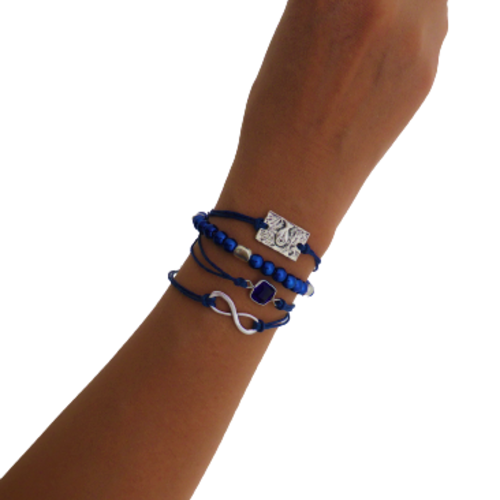 Lot de 4 bracelets mode, perles, intercalaires, marine, femme, fille, taille m / l