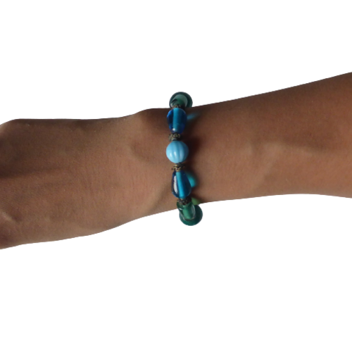 Bracelet perles, perle de verre, turquoise, vert, taille l,