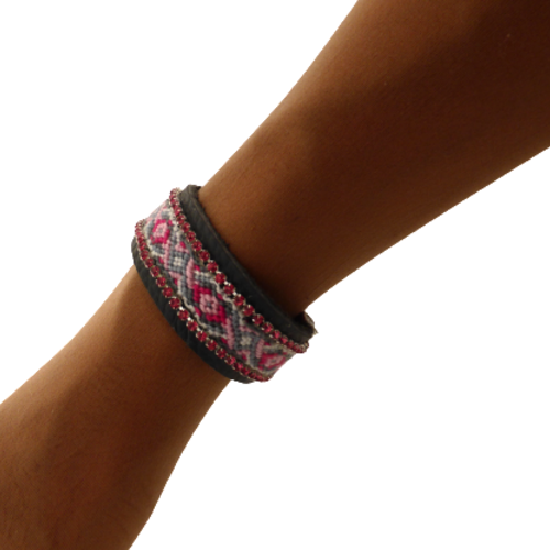 Manchette bohême cuir, brésilien, strass, femme, taille s