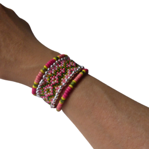 Manchette bohême, chic: perles rose vert, femme, taille m: