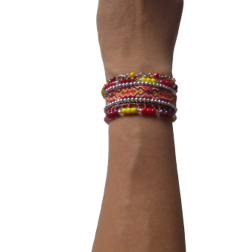 Bracelet, perles, tendance, femme, fille, rouge, jaune,