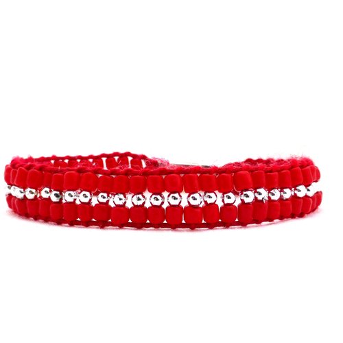 Bracelet tisé perle, rouge, tendance, femme, fille,