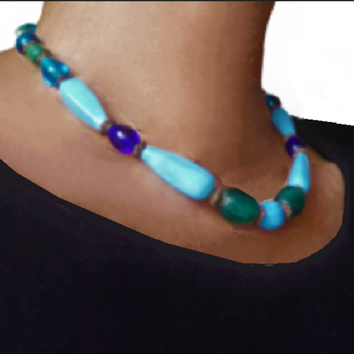 Collier ras de cou,, perles, turquoises, rétro, chic,