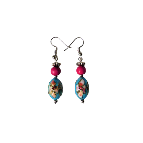 Boucle d'oreille, pendante, perles, turquoise, rose, intemporel,