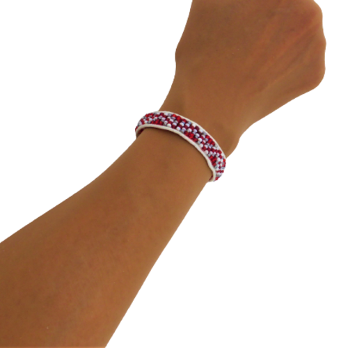 Bracelet, tissé, perles rocaille, unisexe, rouge, blanc, taille l