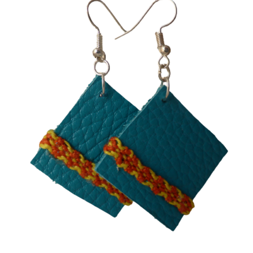Boucle d'oreille; pendantes, classique; cuir; bleu turquoise,
