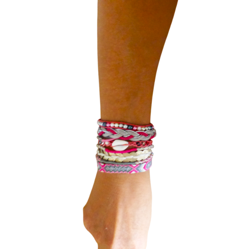 Manchette brésilienne, ethnique, perle, tresse, coquillage, femme, gris, rose, taille s