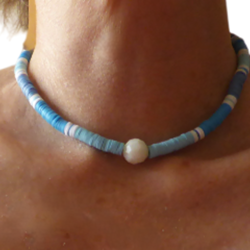 Collier,ras de cou, perles heishi, intemporel, femme, fille,