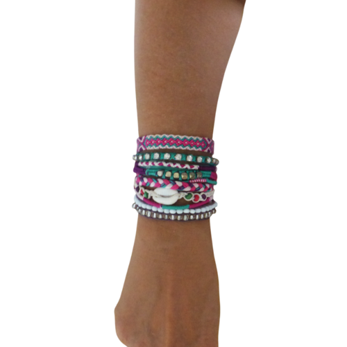 Manchette brésilinne, multi rangs, perle, strass, tresse, taille s