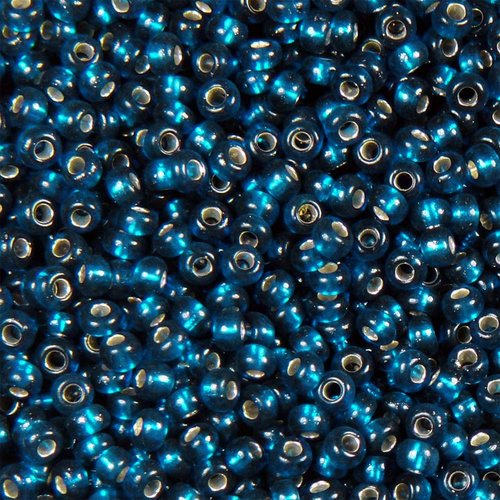 20g perles mini rocaille 11/0 (2mm) preciosa ornela verre tchèque - bleu vert cœur argente