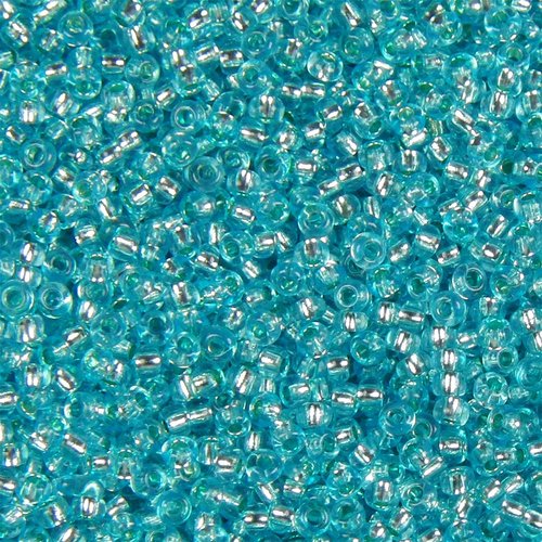 20g perles mini rocaille 11/0 (2mm) preciosa ornela verre tchèque - aqua cœur argente