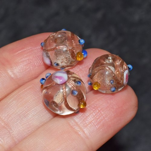7 perles en verre vénitienne, travailler à la main, formes rondes, perles artisanale