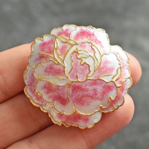 1 perle pendentif en cloisonné, forme fleur couleur rose